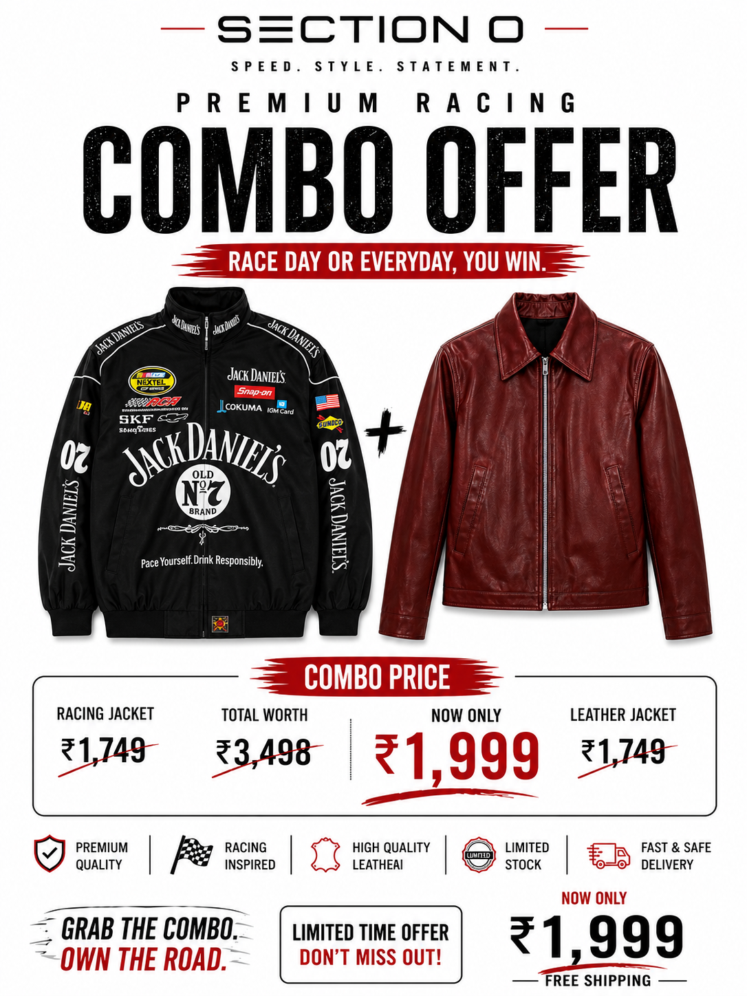Jacket Combo JD Jacket + Burgundy Leather Jacket) – Premium Streetwear Winter Jackets for Men