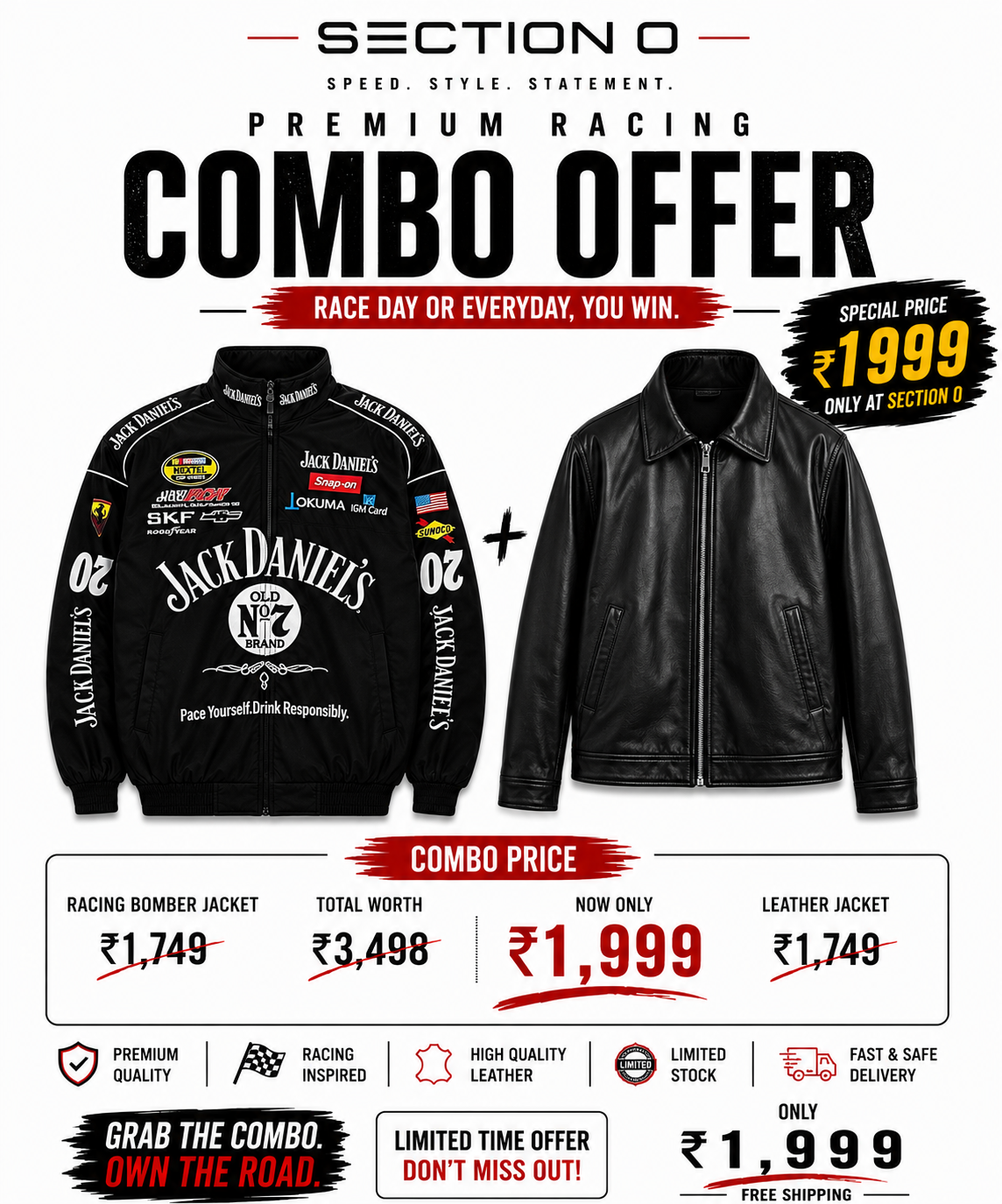 Jacket Combo – JD Jacket + Black Leather Jacket for Men | Premium Streetwear Deal India