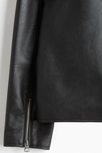 Black Faux Leather Jacket – Premium Oversized Streetwear for Men - Cropped fit Xovra® - XOVRA.IN