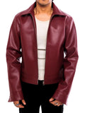 Burgundy Oversized Leather Jacket for Men | Premium Zip-Up Jacket | XOVRA - XOVRA.IN