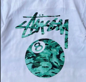 Green Stussy 8 Ball Cropped Shirt – White