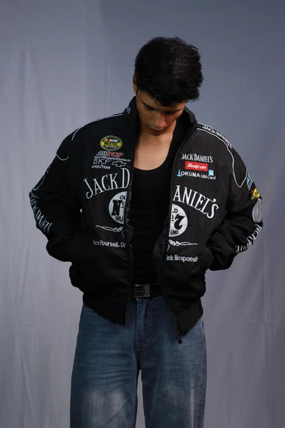 Jack Daniels Racing Jacket black oversized front view by Section Zero