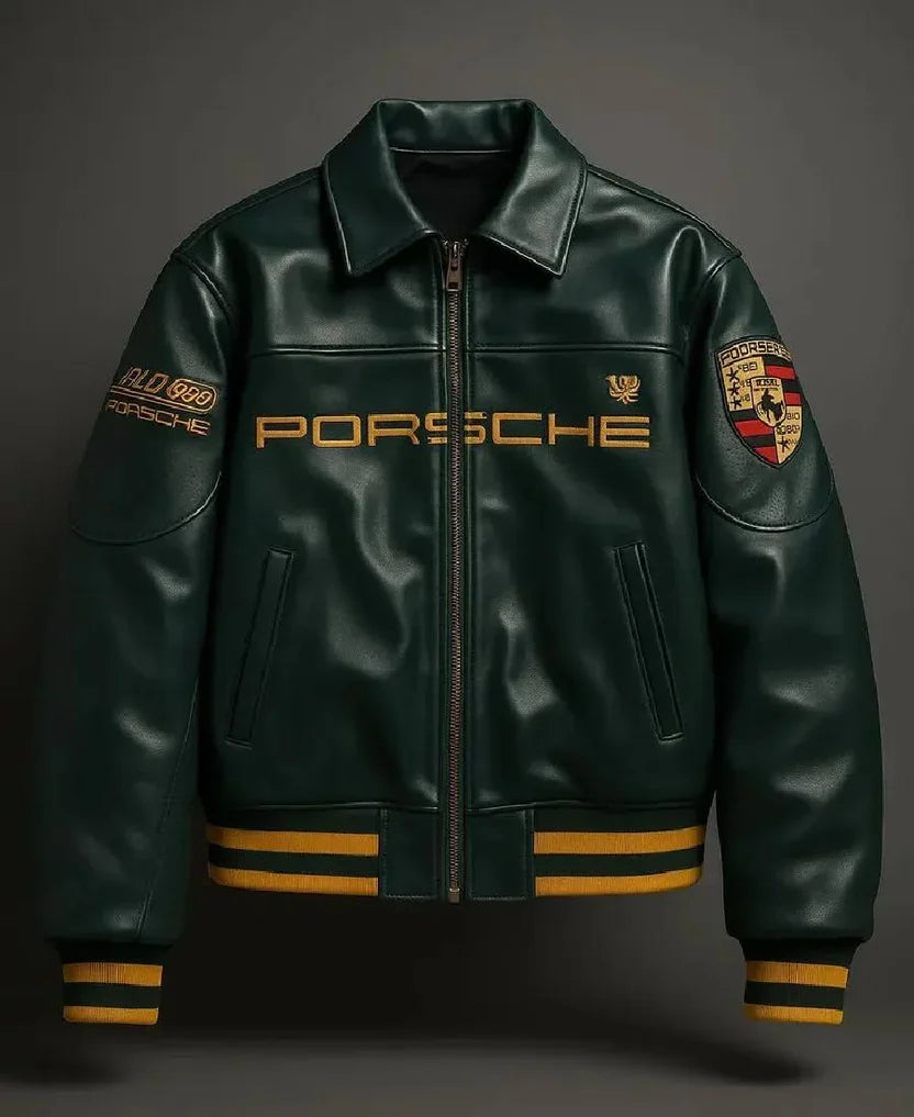 Dark green Porsche racing leather jacket with motorsport graphics and sleeve patches by Section Zero

For multiple product photos, don't use identical ALT text on every image. Use angle-specific versions such as: “Porsche racing leather jacket dark green front view,” “Porsche racing leather jacket back view,” “Porsche racing jacket sleeve patch detail,” and “Dark green Porsche leather jacket close-up by Section Zero.”

One important SEO point: if this isn't an officially licensed Porsche product, avoid word