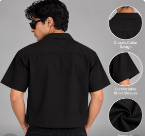 Seoul black Chinese button shirt for men back view