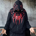 Spider Web Graphic Zip-Up Hoodie – Black Oversized Streetwear Hoodie - XOVRA.IN