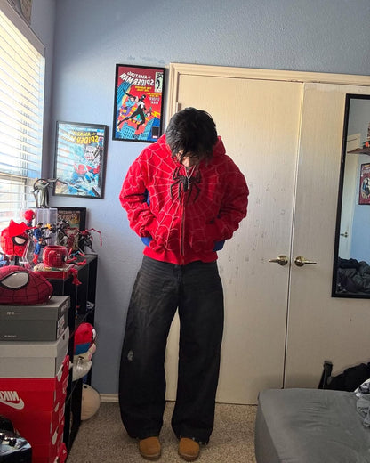 Spidey Society OG Red Zip - Up Jacket – Urban Streetwear with Superhero Swagger - section zero 