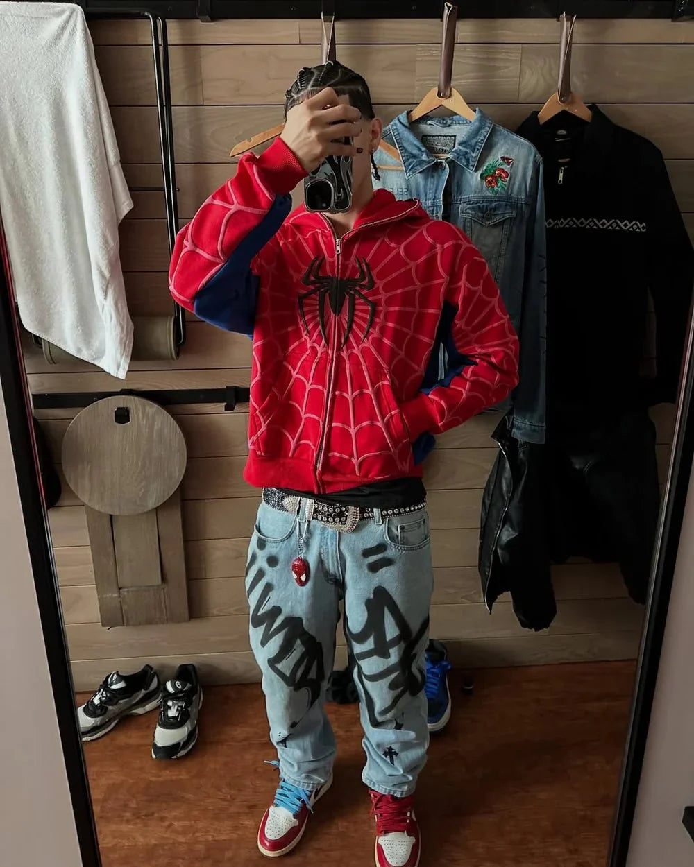 Spidey Society OG Red Zip - Up Jacket – Urban Streetwear with Superhero Swagger - section zero 