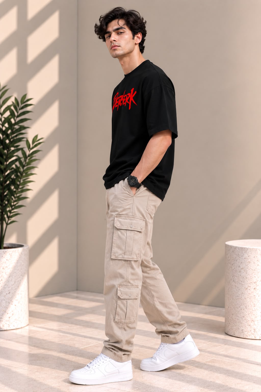 Front view of TIM Clothing Berserk black oversized T-shirt with red graphic