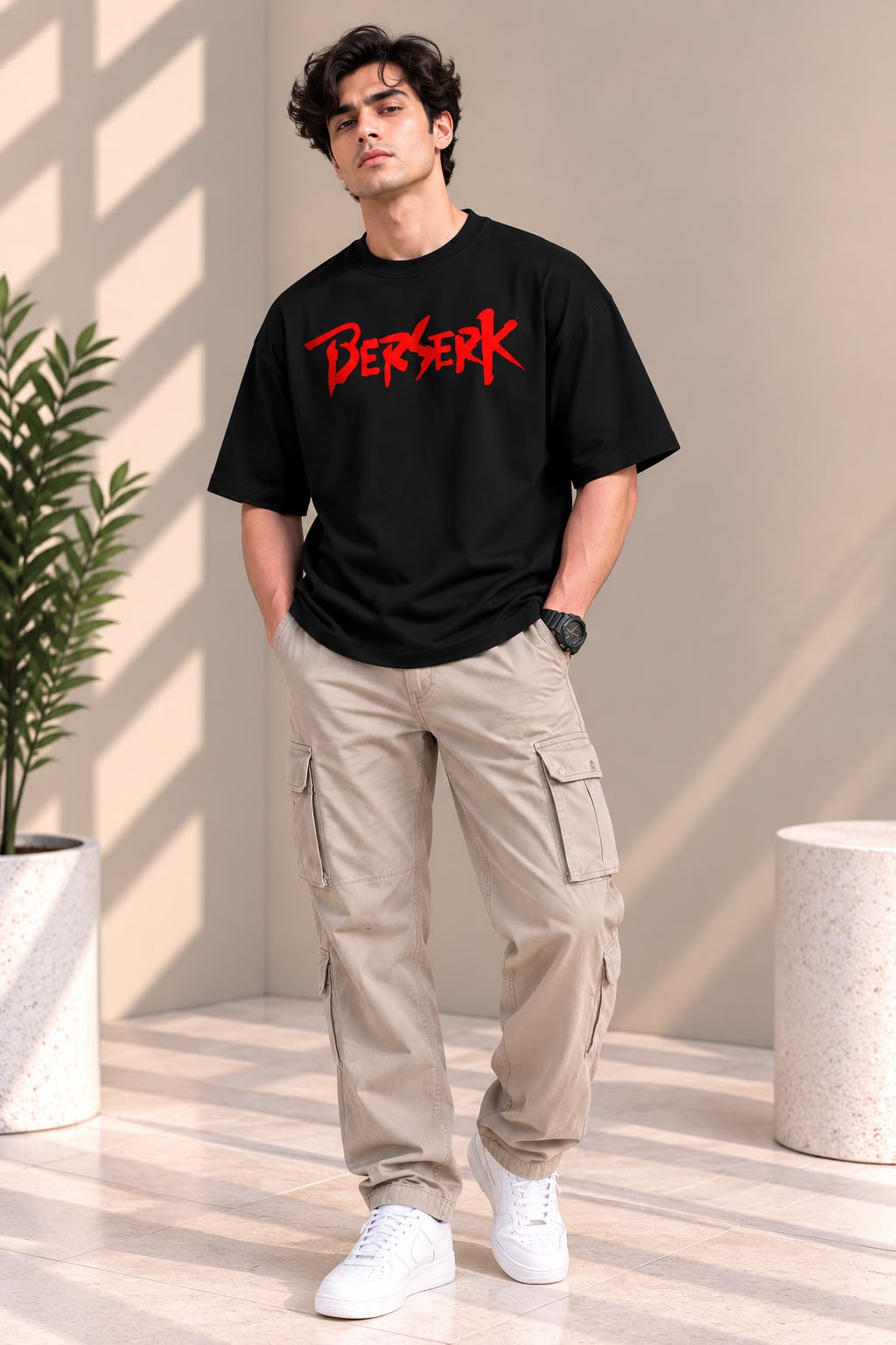 Front view of TIM Clothing Berserk black oversized T-shirt with graphic